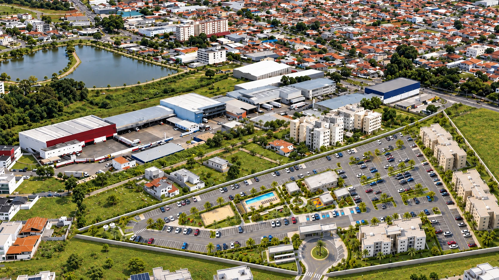 Vista aérea ilustrativa da região do Portal Jardins de Laranjeiras em Pouso Alegre